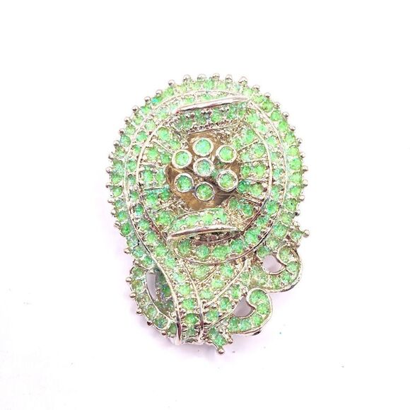 Silver Green Glitter Brooch Pin - Picture 1 of 4